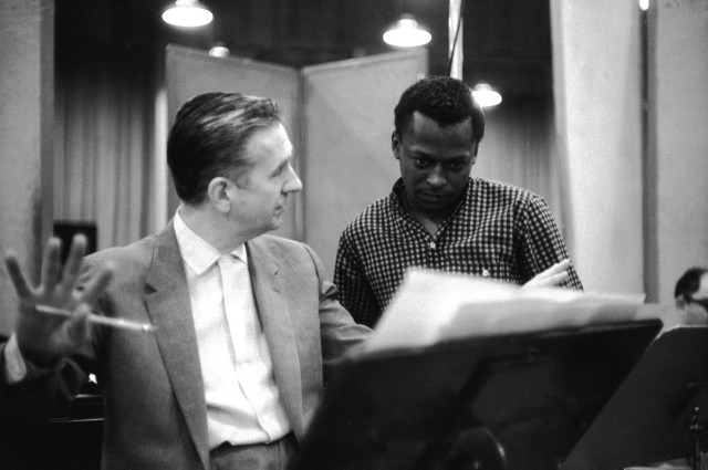 Miles Davis and Gil Evans at Columbia Studios in 1957 for the "Miles Ahead" sessions. Photo credit: Sony Music Entertainment.